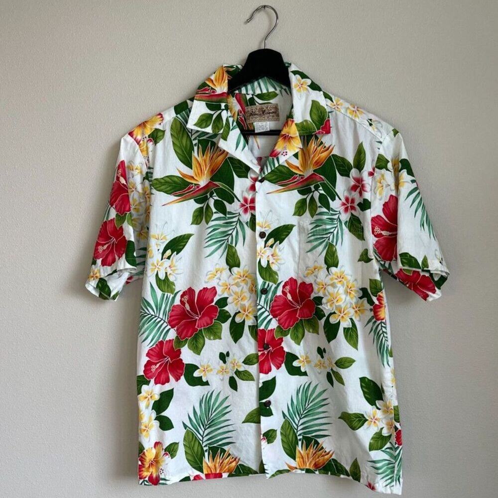 Vintage Blue Hawaii Men's Cut Preppy Vacation 100% Cotton Button Up Shirt Size M